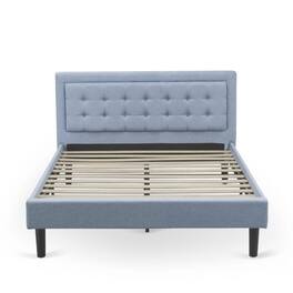 East West Furniture - FN11Q-1GO15 2-Piece Platform Bedroom Furniture Set with 1 Platform Bed and a Wood Nightstand - Linen Fabric - Denim Blue