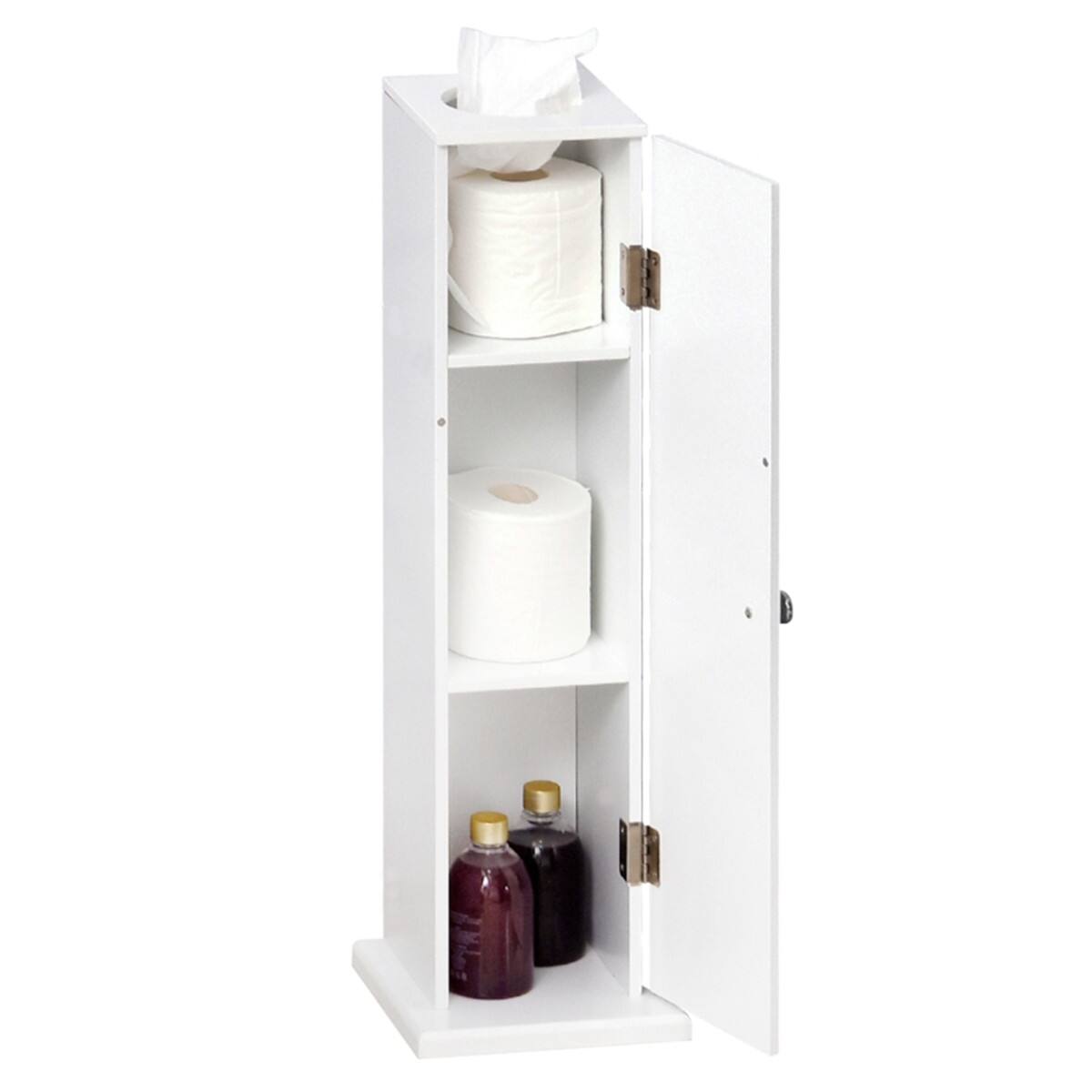 Front. SlickBlue - Multi-Purpose Paper Cabinet Side Table and Bathroom Corner Storage Cabinet - White.
