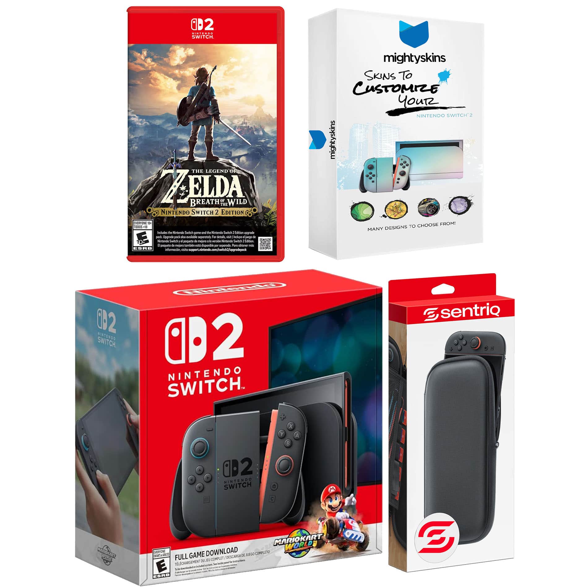 Switch 2 + Mario Kart World, Zelda Breath of the Wild, MightySkins