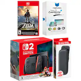 Switch 2 + Mario Kart World, Zelda Breath of the Wild, MightySkins Code and Protective Case Bundle - Nintendo Switch 2