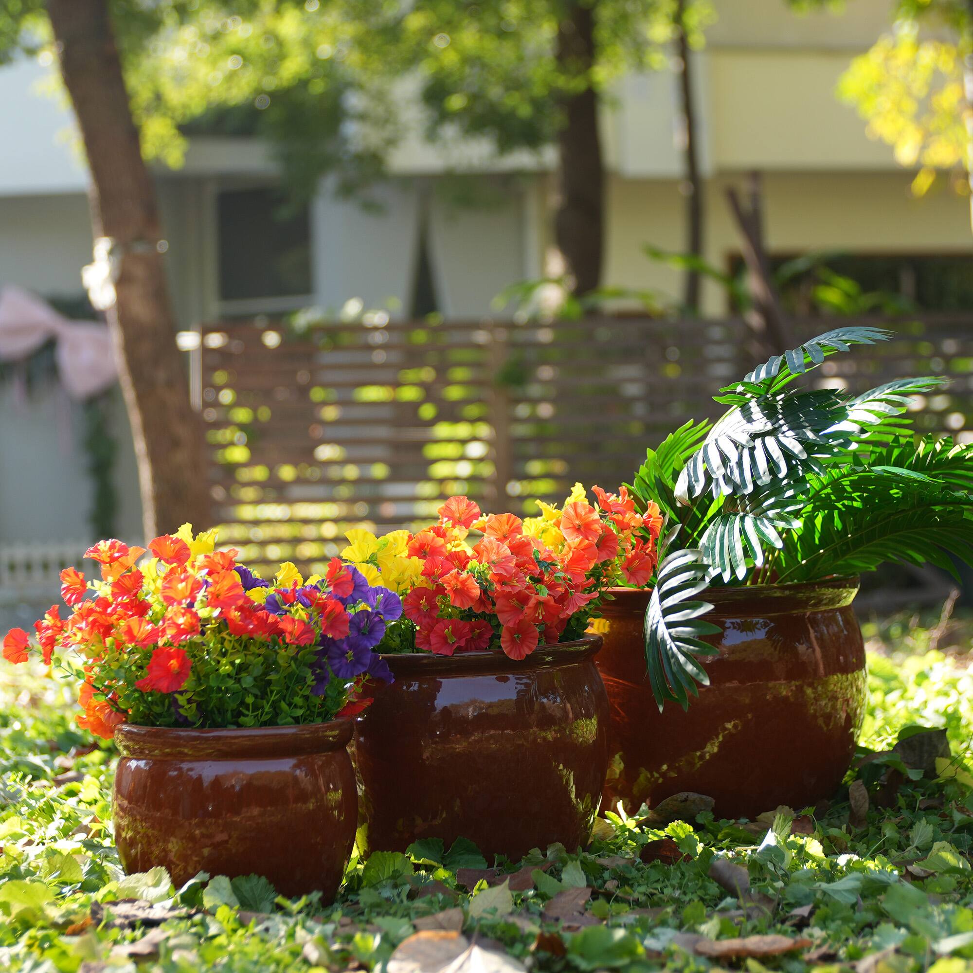 Left. Loheer - Loheer Ceramic Plant Pots Set of 3, Handmade Rust Red Clay Planters with Drainage Hole, Indoor Outdoor 15 12 9 Inch.