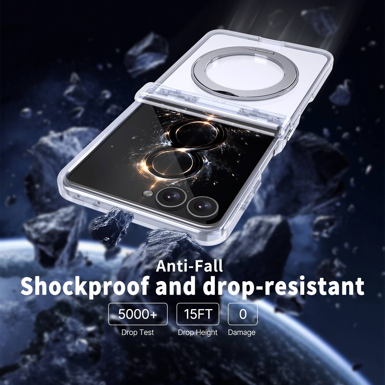 Anti-Fall Shockproof and drop-resistant  
5000+ Drop Test  
15FT Drop Height  
0 Damage