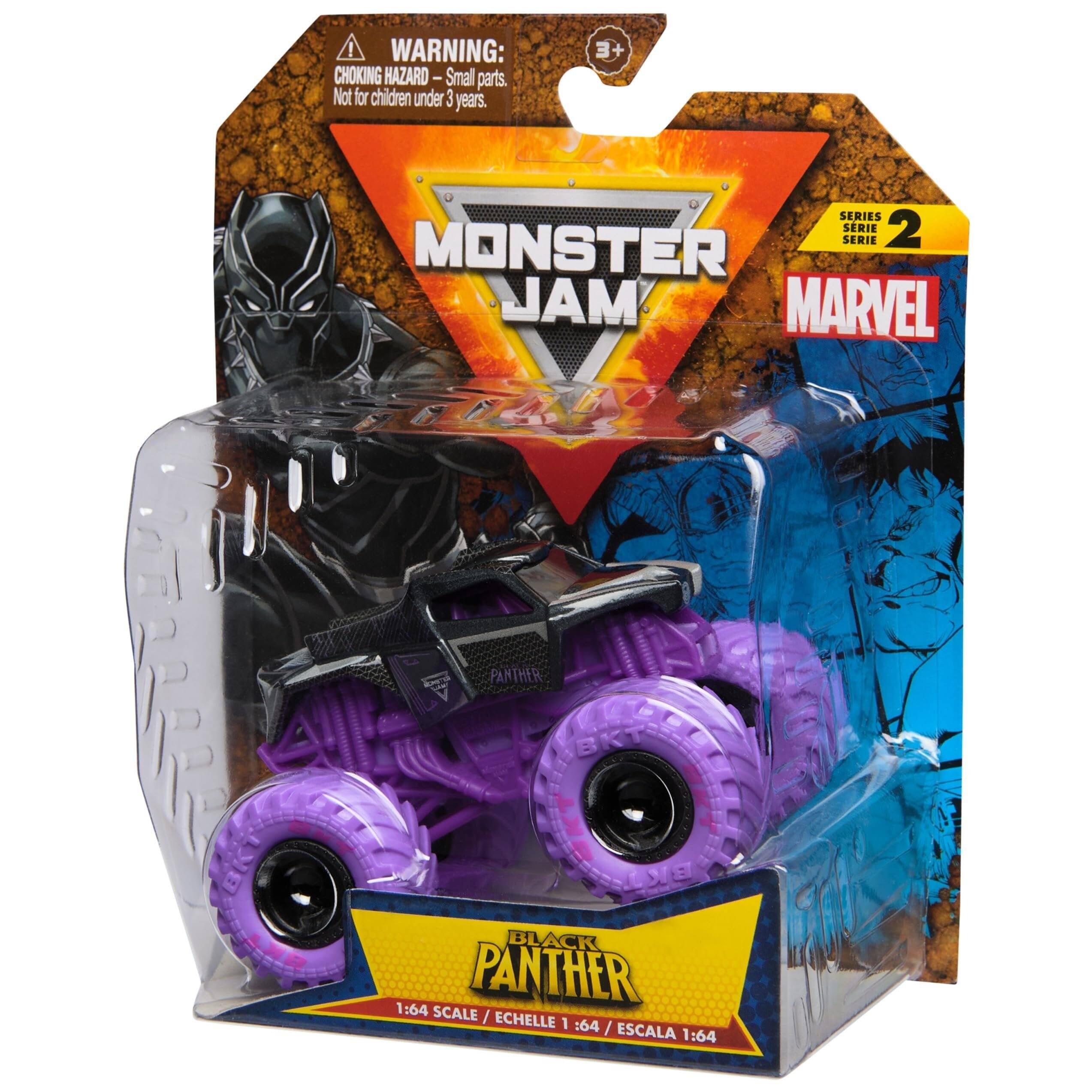WARNING: CHOKING HAZARD - Small parts. Not for children under 3 years.

3+  
J SERIES SERIE 2 SERIE  
MONSTER JAM  
MARVEL  
BLACK PANTHER  
1:64 SCALE / ECHELLE 1:64 / ESCALA 1:64