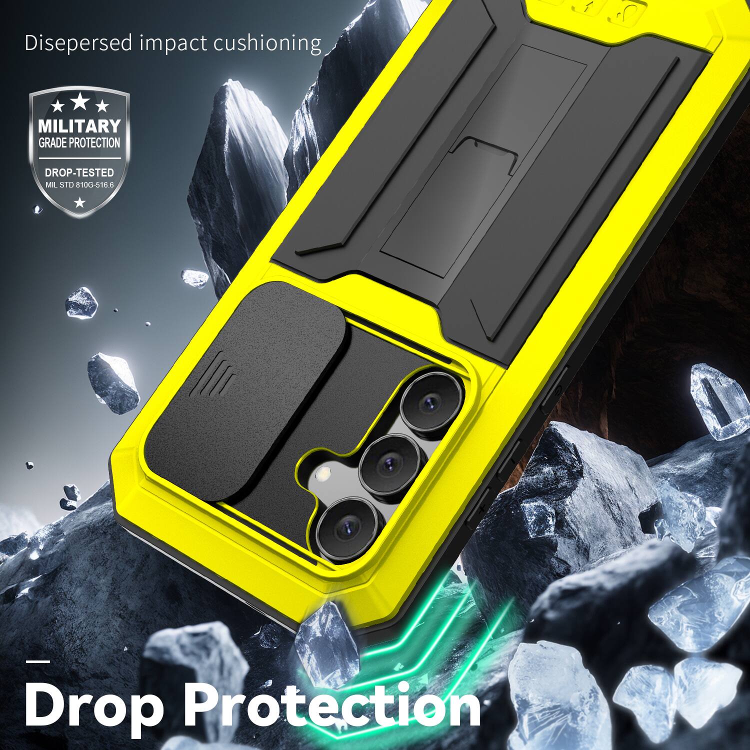Dispersed impact cushioning

MILITARY GRADE PROTECTION
DROP-TESTED
MIL STD 810G-516.6

Drop Protection