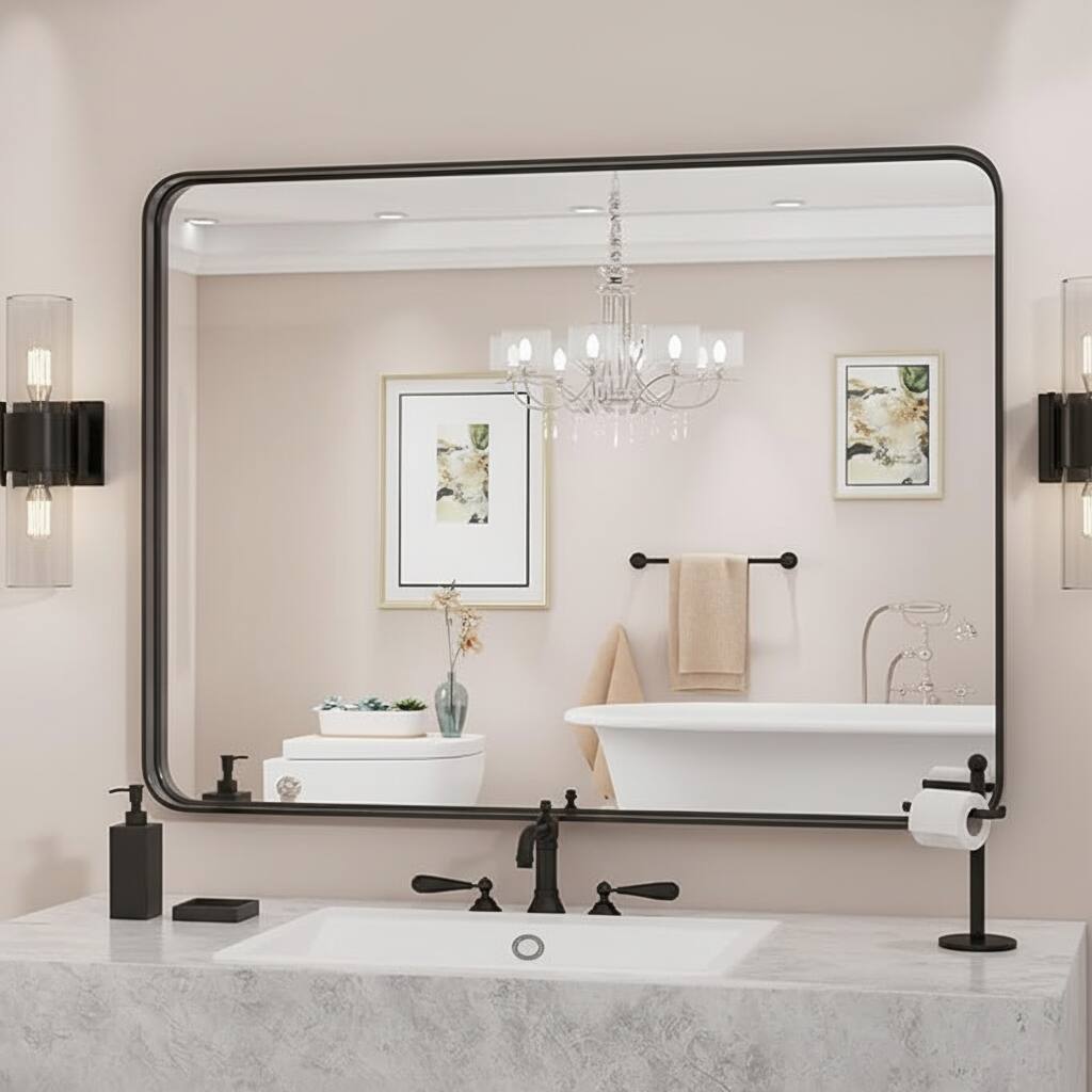 Alt View 4. AOITUN - Black Metal Framed Bathroom Vanity Mirrors - Modern Decor for Daily Use.