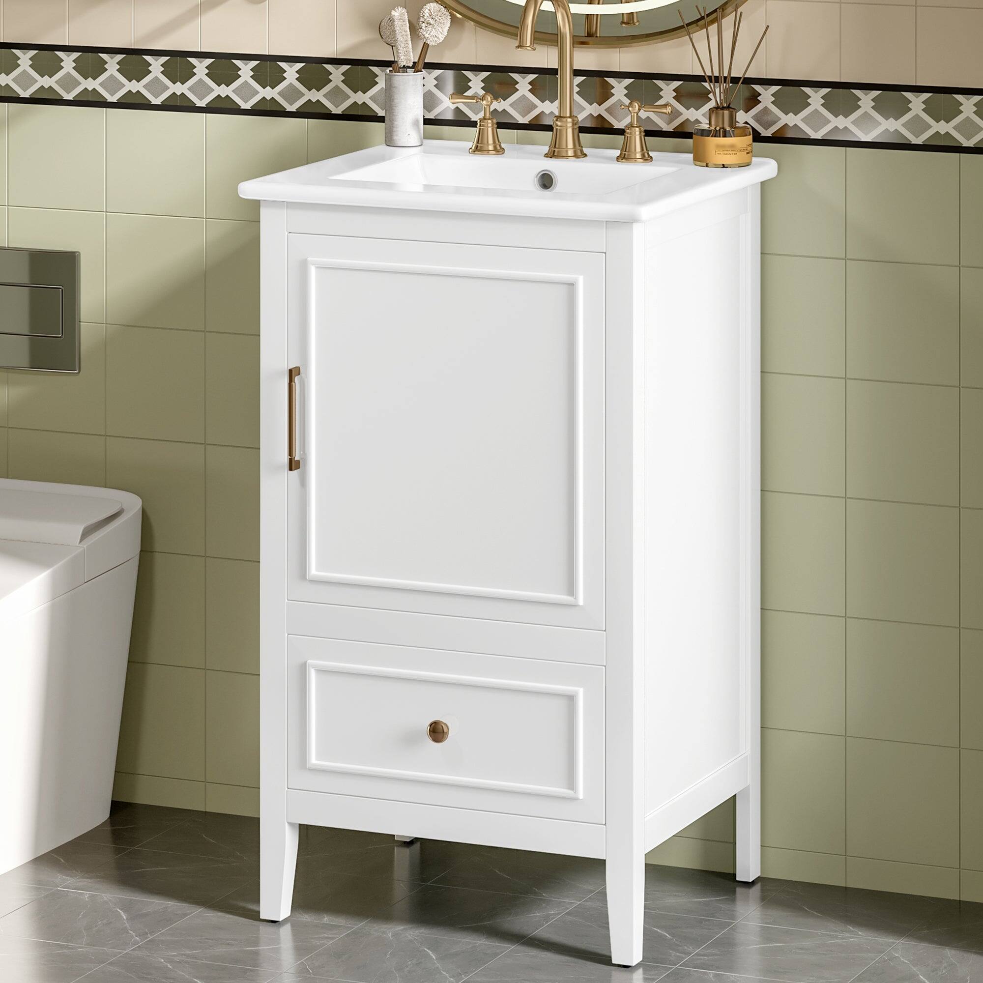 Alt View 7. Boyel Living - 20 Inch Bathroom Vanity with Sink Cabinet with One Door Drawer Shelf Storage and Adjustable Foot Pads White - White.