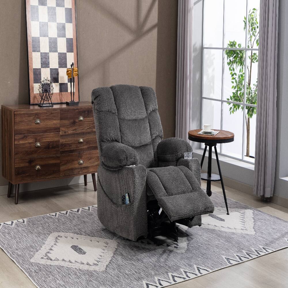 Alt View 3. Ropilly - Ropilly Ultra Wide Electric Lounge Chair Heated Massage Recliner with Power Lift Assistance Grey Velvet - Grey.