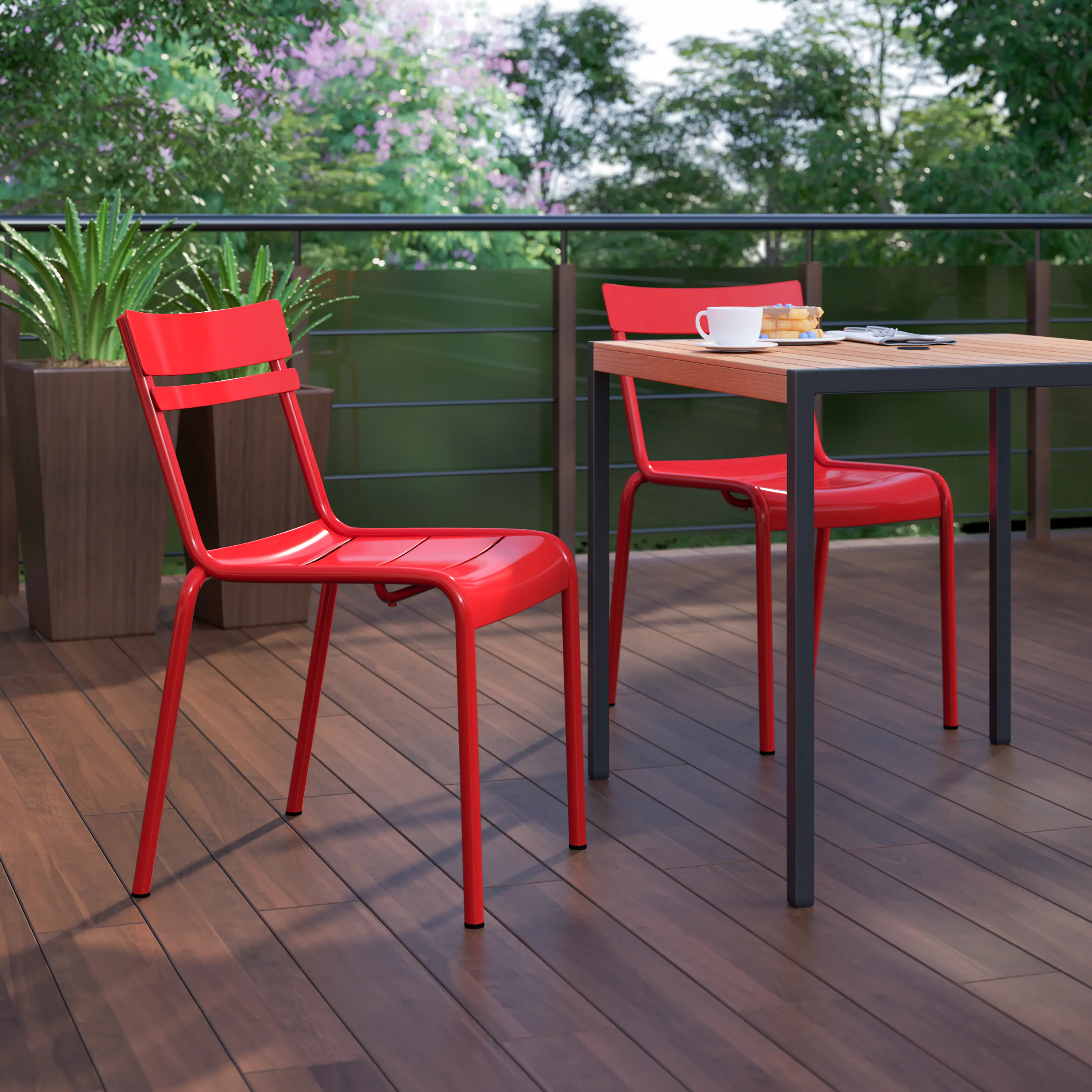 Alt View 3. Flash Furniture - Nash Commercial Grade Steel Stack Chair, Indoor-Outdoor Armless Chair with 2 Slat Back in Red - Red.