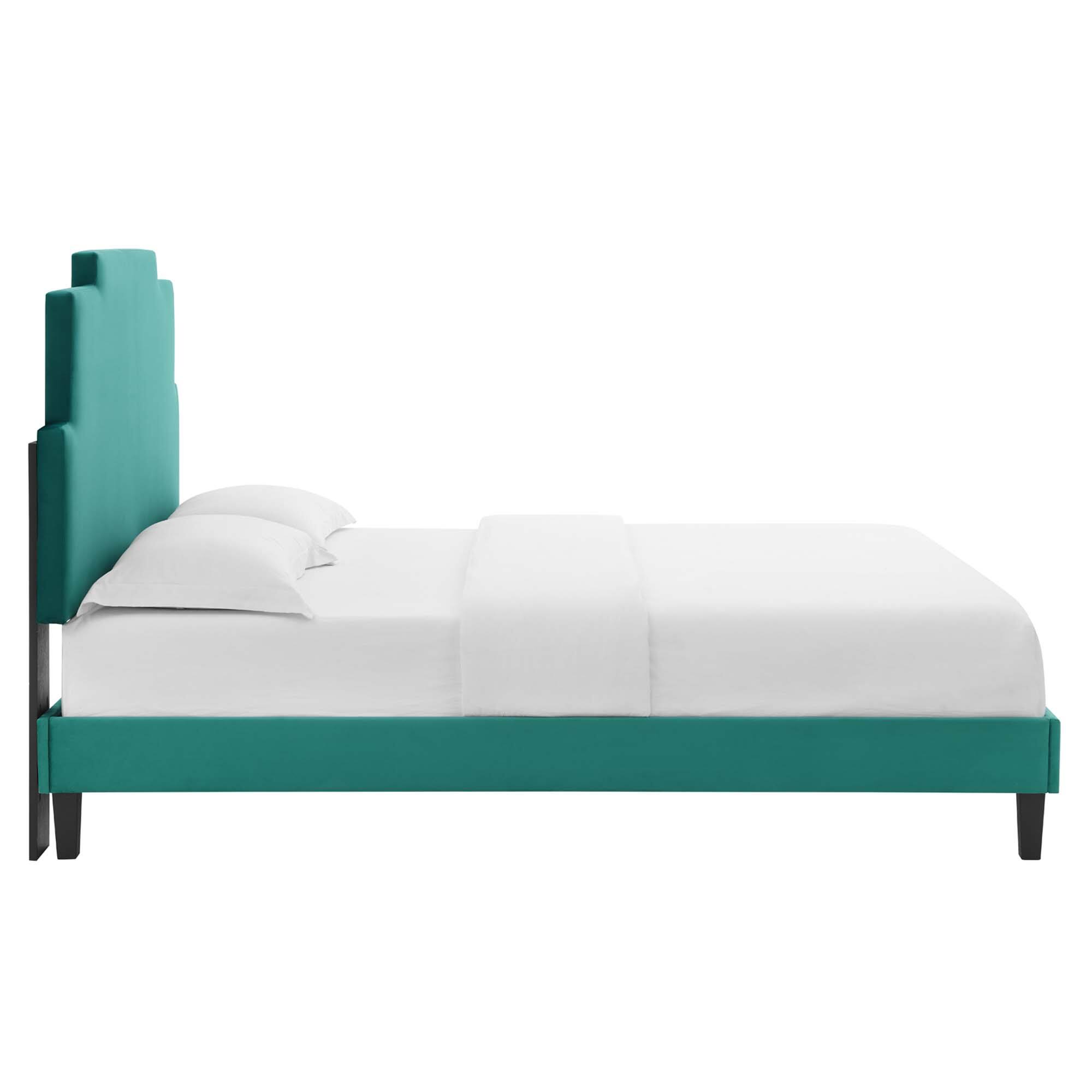Alt View 1. Modway - Valentina Tufted Nailhead Performance Velvet Queen Platform Bed - Blue.