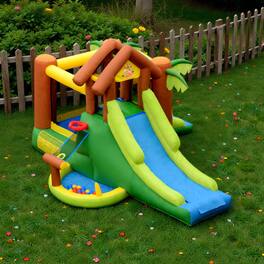 BreeBe - Jungle Adventure Kids Inflatable Bouncy Castle with Powerful 735W Blower - Multicolor