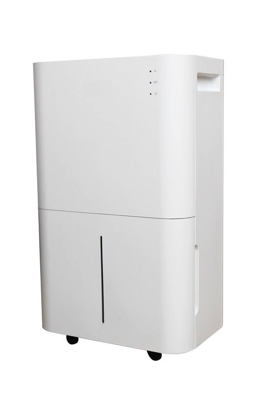 Angle. Edendirect - 50 pt. 4,000 sq. ft. Dehumidifier in. White with Drain Hose, 1 Gal. Bucket, 45dB Quiet for Bedroom, Auto Defrost, Timer.