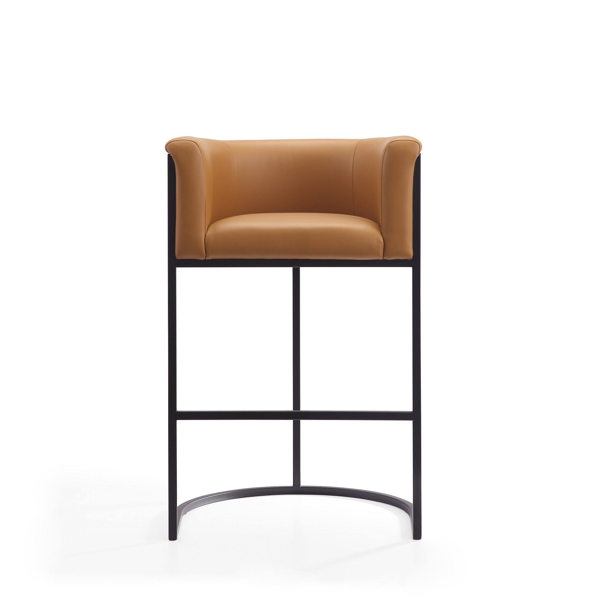 Alt View 1. Manhattan Comfort - Cosmopolitan Mid-Century Modern Metal Upholstered Barstool - Set of 3 - Camel.