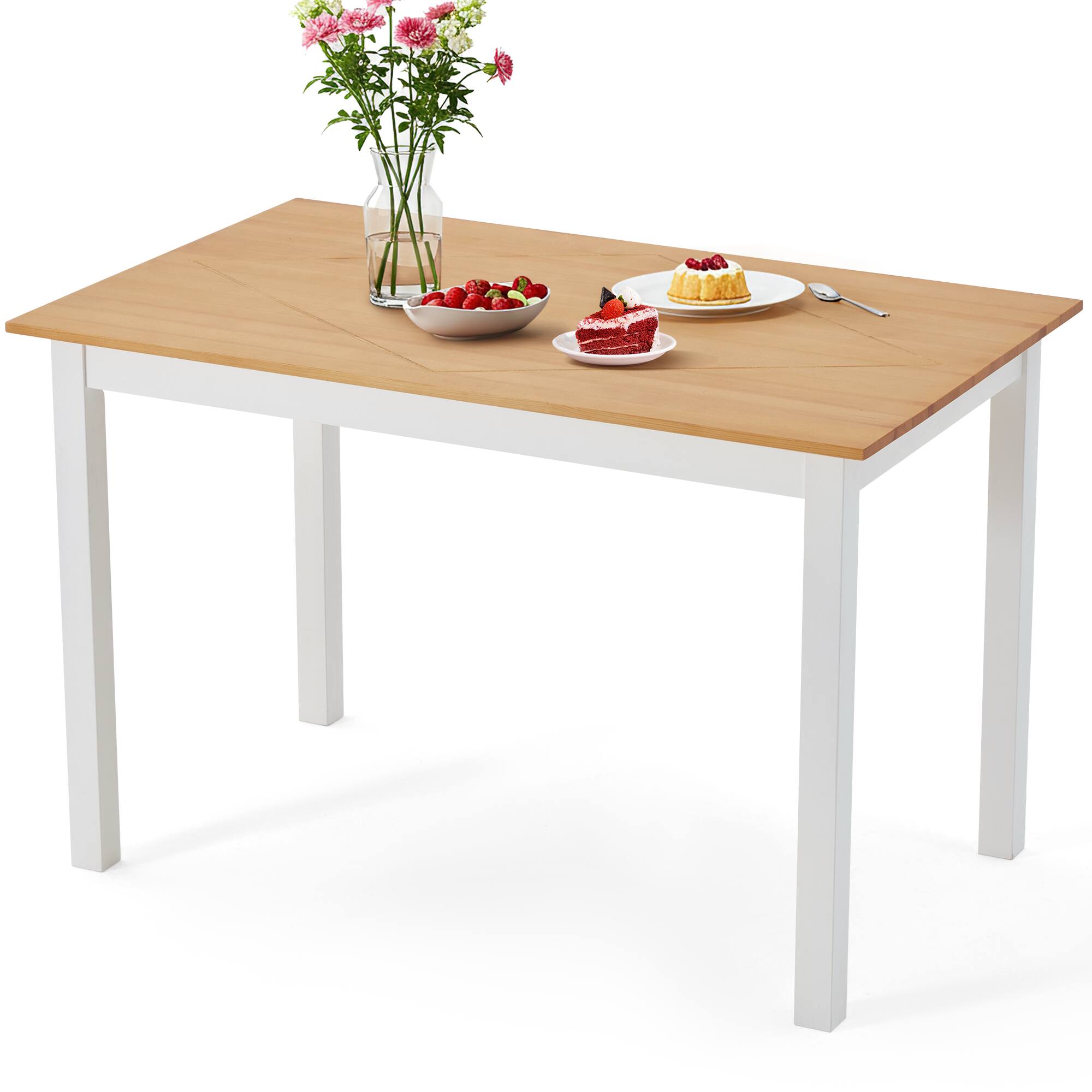 Alt View 6. U-HOMY - Premium Knot-Free Solid Wood Dining Table – Minimalist Modern 4-Seater Kitchen Table Set - Natural Wood, White.