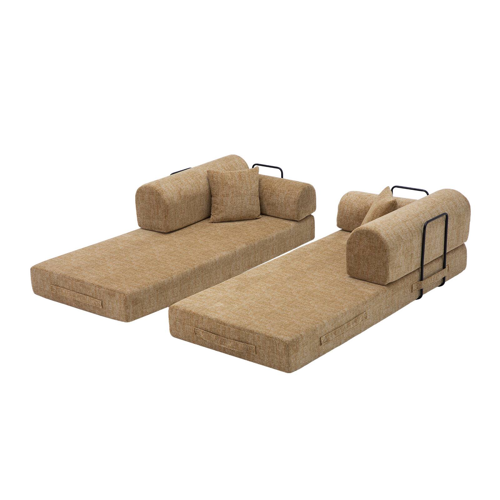 Alt View 3. Anysun - Two-Tone Convertible Sleeper Sofa Bed - Folding Mattress Couch with Fixed Frame for Living Room & Bedroom. - Ochre.