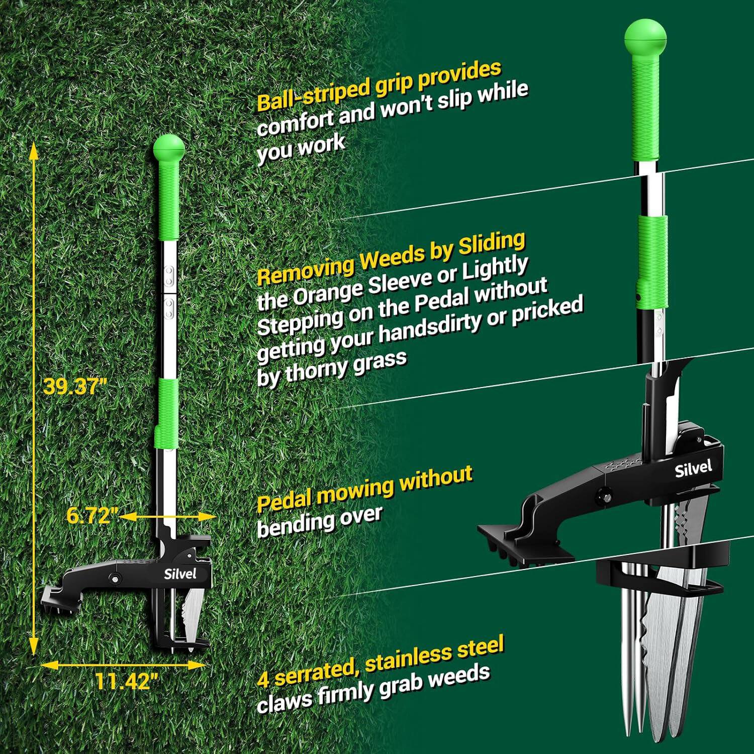 Alt View 2. Silvel - SILVEL Stand Up Weeder Puller, 4-Claws Gardening Weeding Tools  for Garden/Lawn/Patio/Farm Use - Green.
