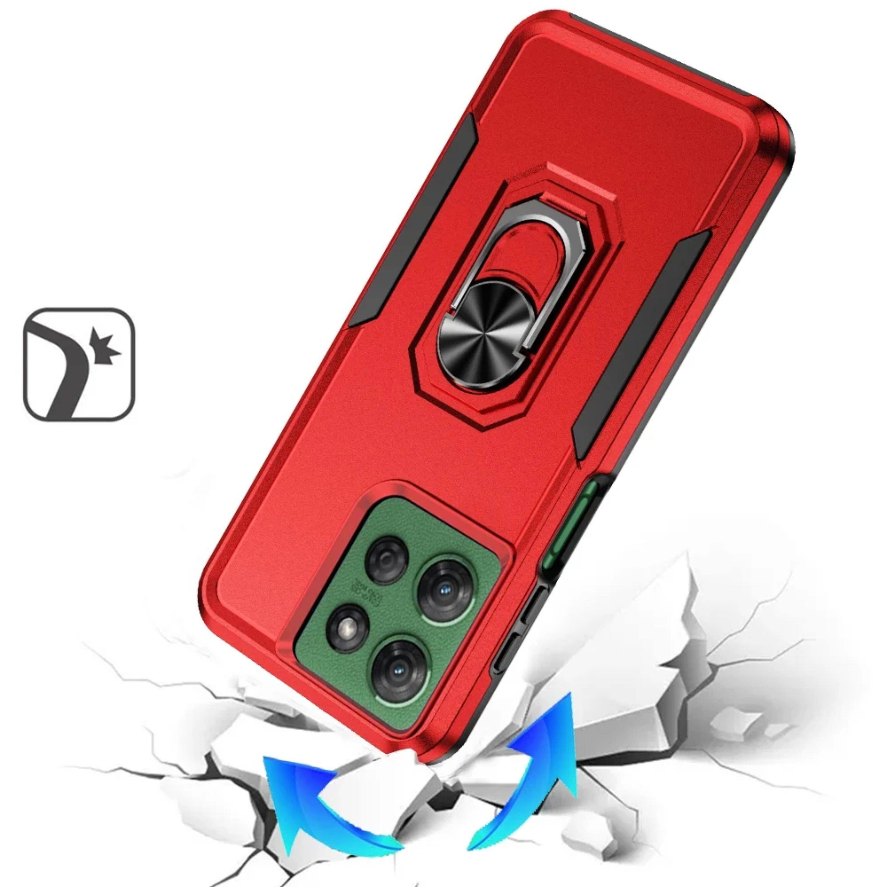 Left. Kitcheniva - Rugged Fused Metal Ring Stand Case With Tempered Glass For Moto G Power 2025/2026 Red - Red.
