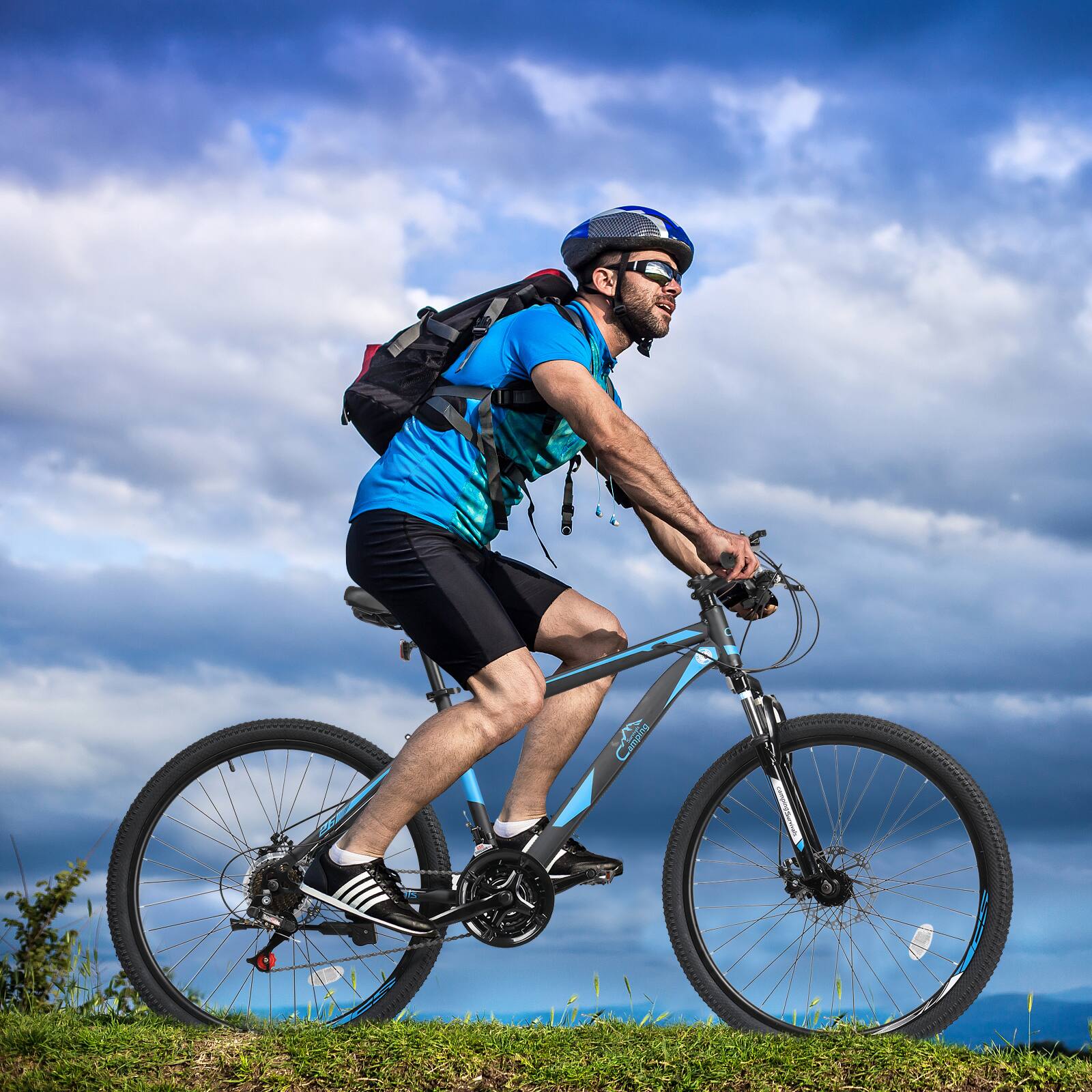 Back. Winado - Men & Women Mountain Bike with 21-Speed Adult Bikes, Double Disc Brake, Suspension Fork and High Carbon Steel Frame - Black&Blue.