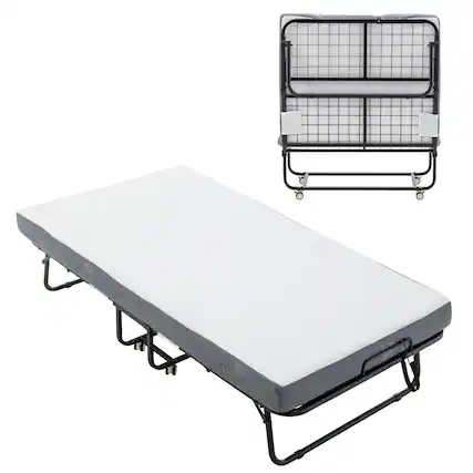Front. Ecooso - Folding Bed with Mattress, SPortable Foldable,Storage Cover, SRollaway Bed for Adults,Memory Foam Mattress,Metal Frame - Black.