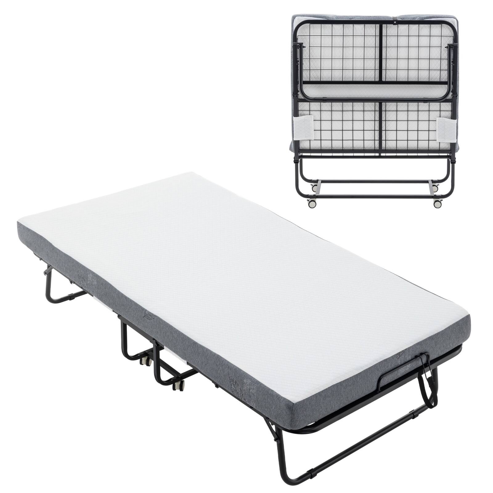 Front. Ecooso - Folding Bed with Mattress, SPortable Foldable，Storage Cover, SRollaway Bed for Adults，Memory Foam Mattress，Metal Frame - Black.