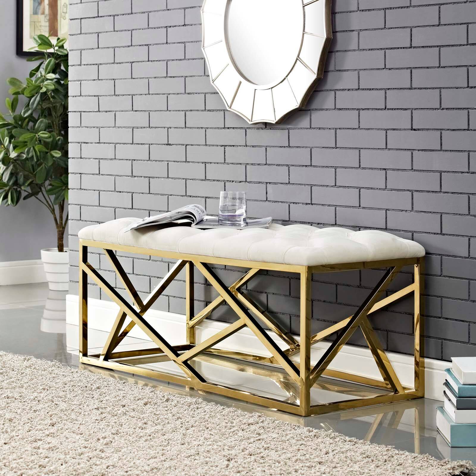 Left. Modway - Intersperse Bench by Modway - Gold Ivory.