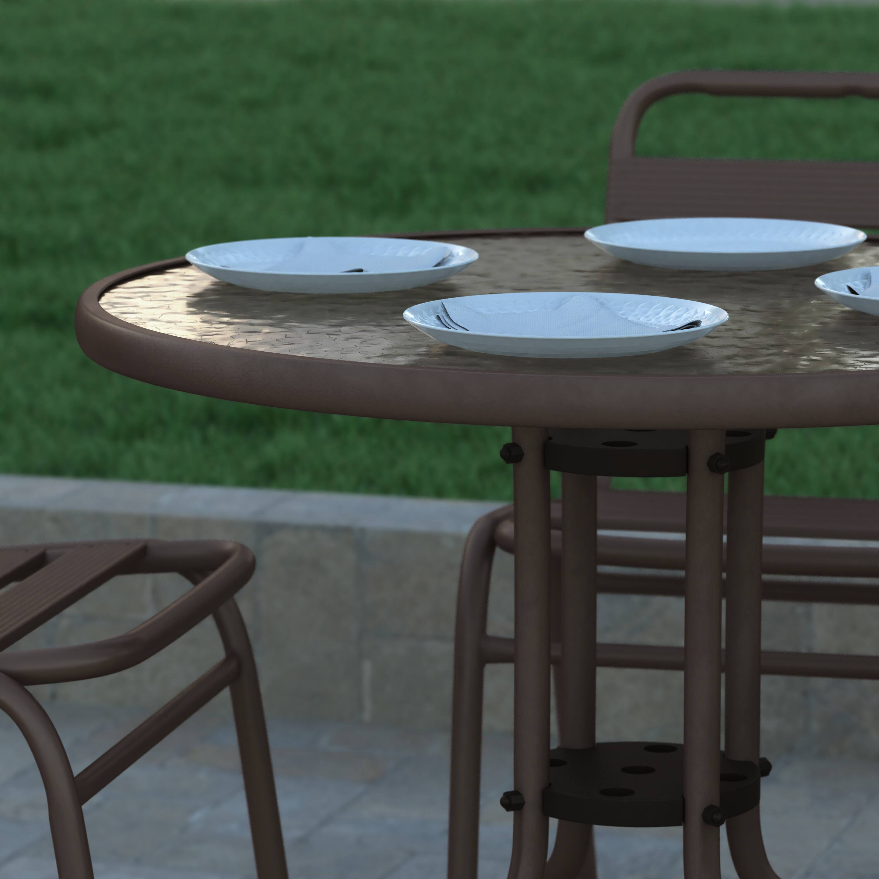Alt View 4. Emma + Oliver - 31.5" Round Tempered Glass Metal Table with Smooth Ripple Design Top - Clear Top/Bronze Frame.