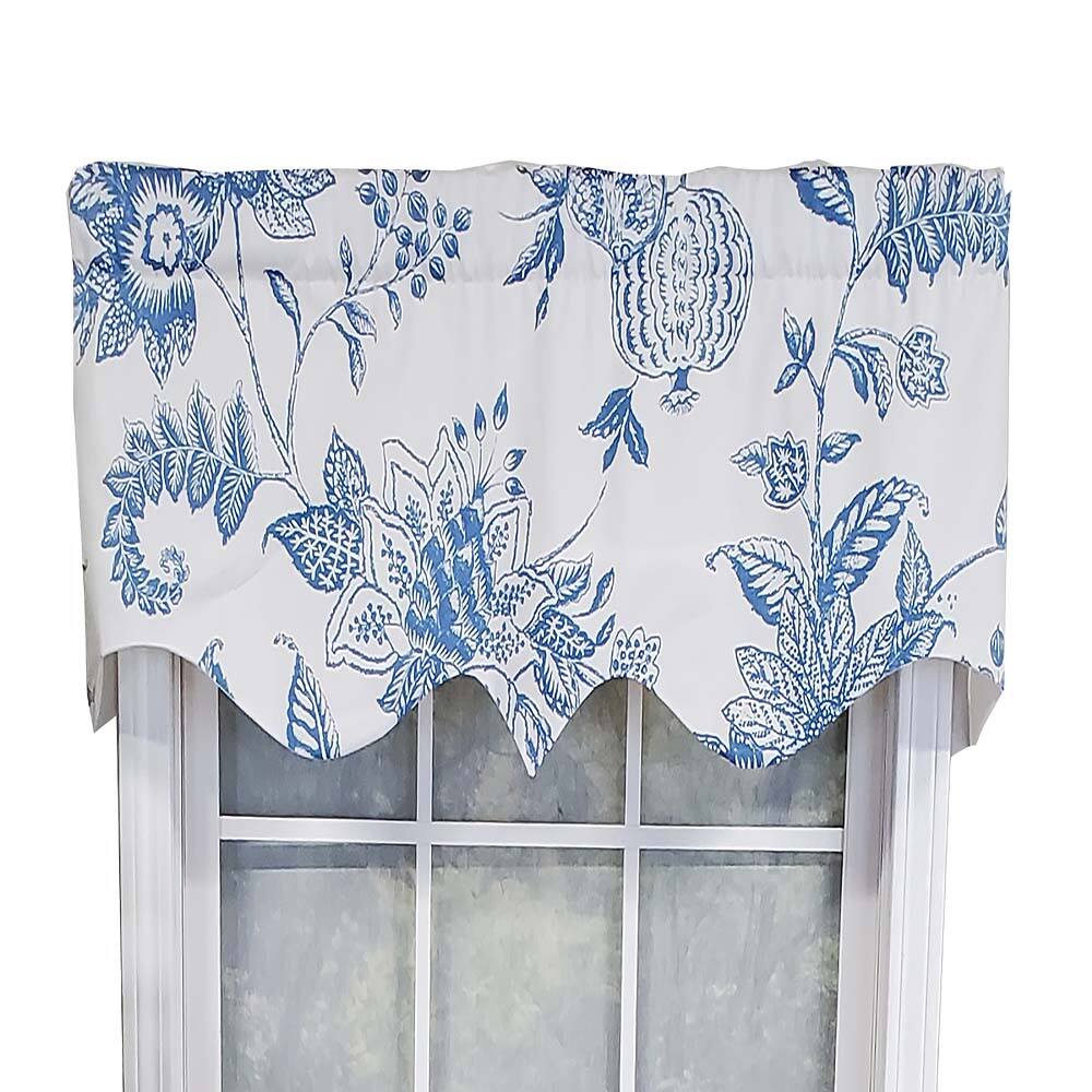 RLF Home - Natalia Regal Valance High Quality Window Treatment 3" Rod Pocket 50" x 17" Cyan Blue/White - Cyan blue white