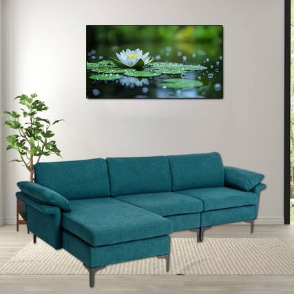 Front. Hivvago - Spacious L-Shaped Sectional Couch with Reversible Chaise Lounge - Peacock Blue.