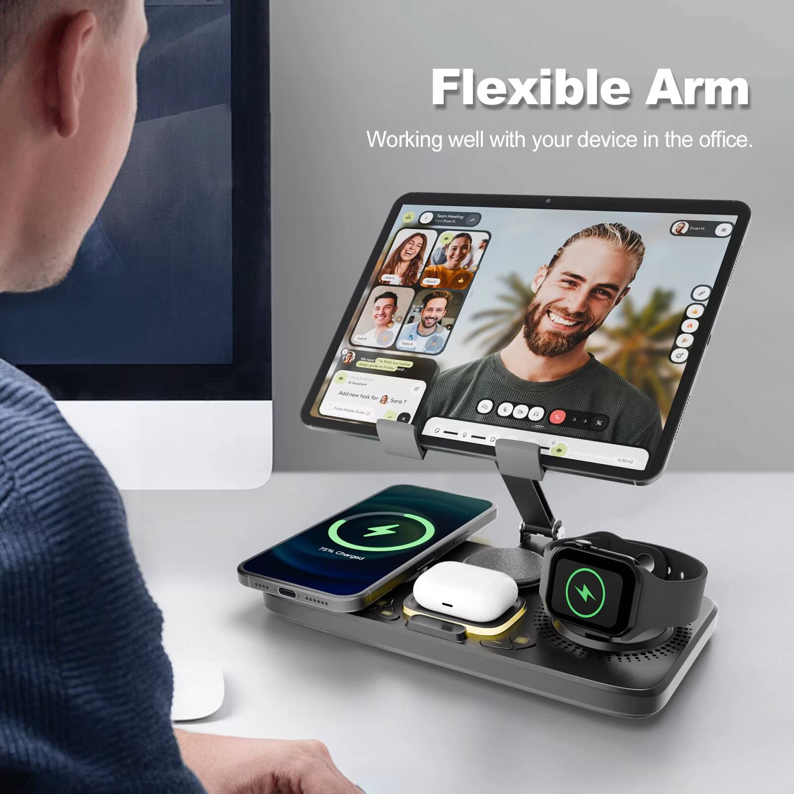 Flexible Arm  
Working well with your device in the office.