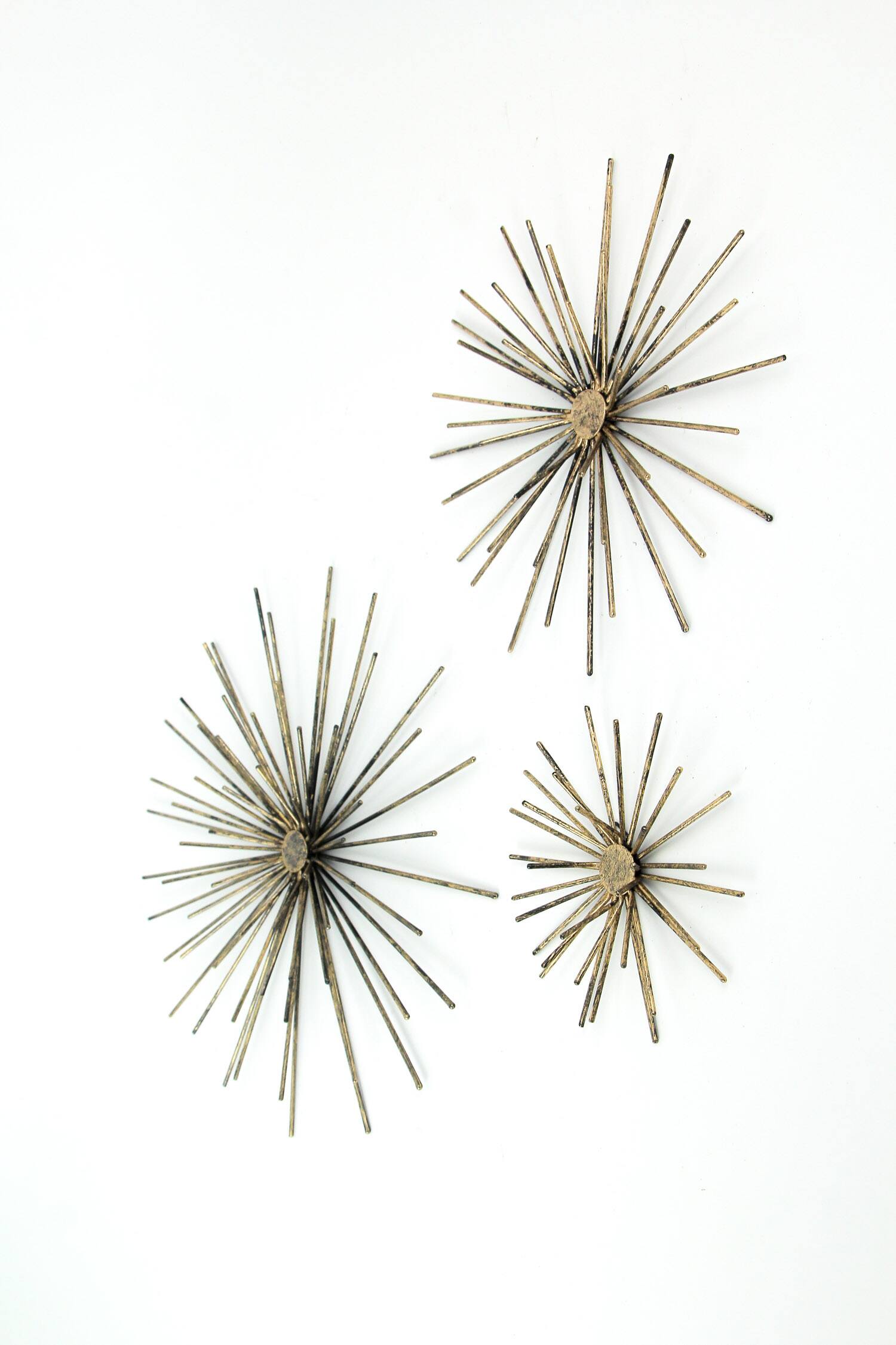 Alt View 1. Zeckos - Aged Brass Finish Mid-Century Modern Atomic Star Burst Wall Sculptures Set of 3 - Bronze.