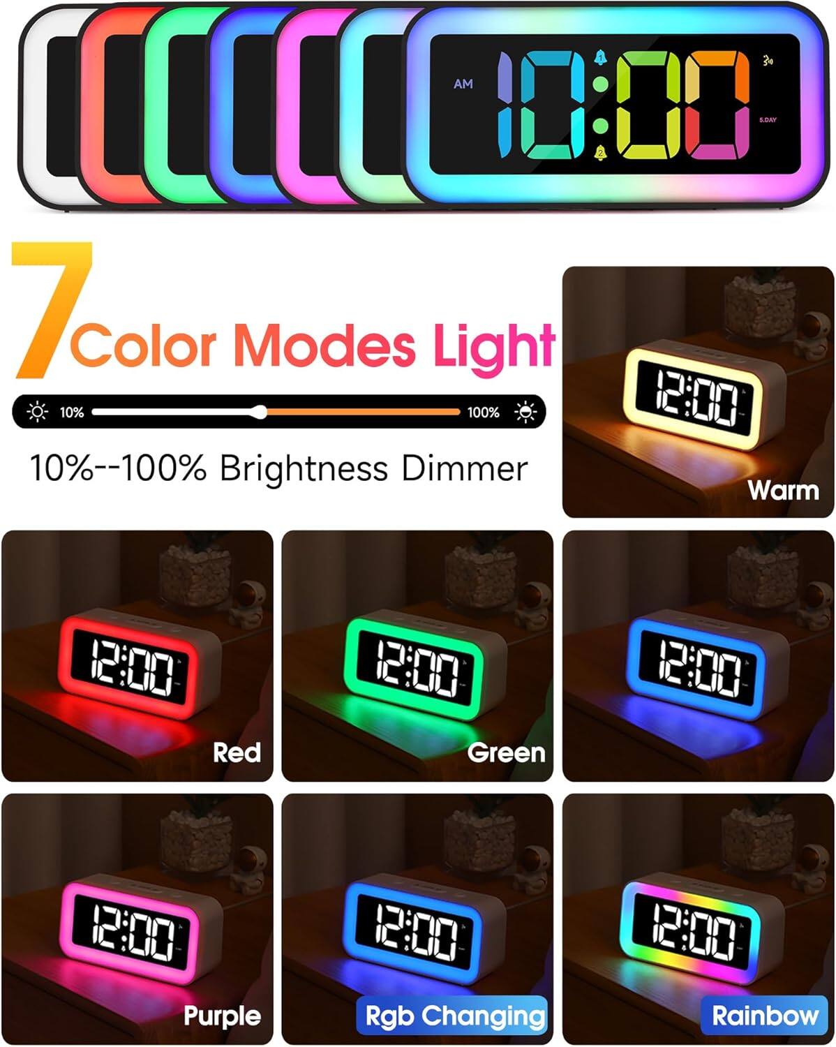 7 Color Modes Light

10%--100% Brightness Dimmer

Warm
Red
Green
Purple
Rgb Changing
Rainbow