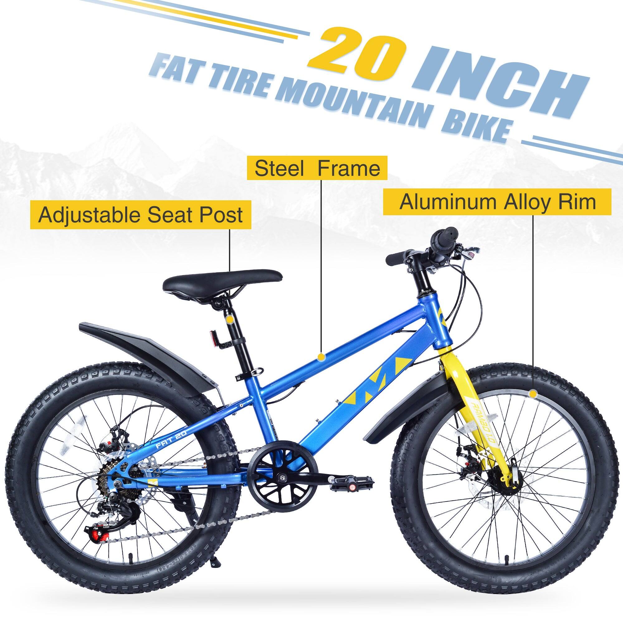 FAT TIRE 20 INCH MOUNTAIN BIKE  
Steel Frame  
Aluminum Alloy Rim  
Adjustable Seat Post