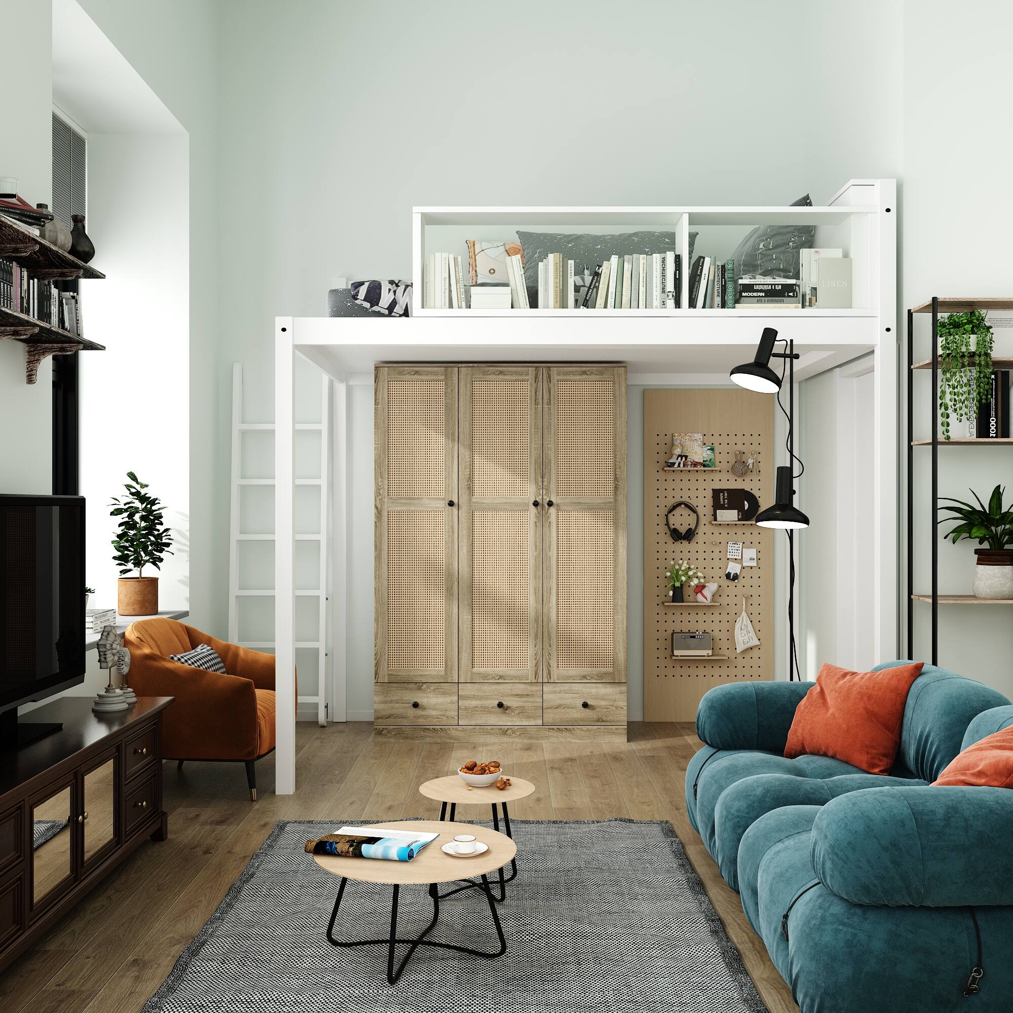 Alt View 9. Famapy - Woven Rattan 3-Door Wardrobe with Large Hanging Space, Shelves & Drawers for Bedroom Storage - Wooden.