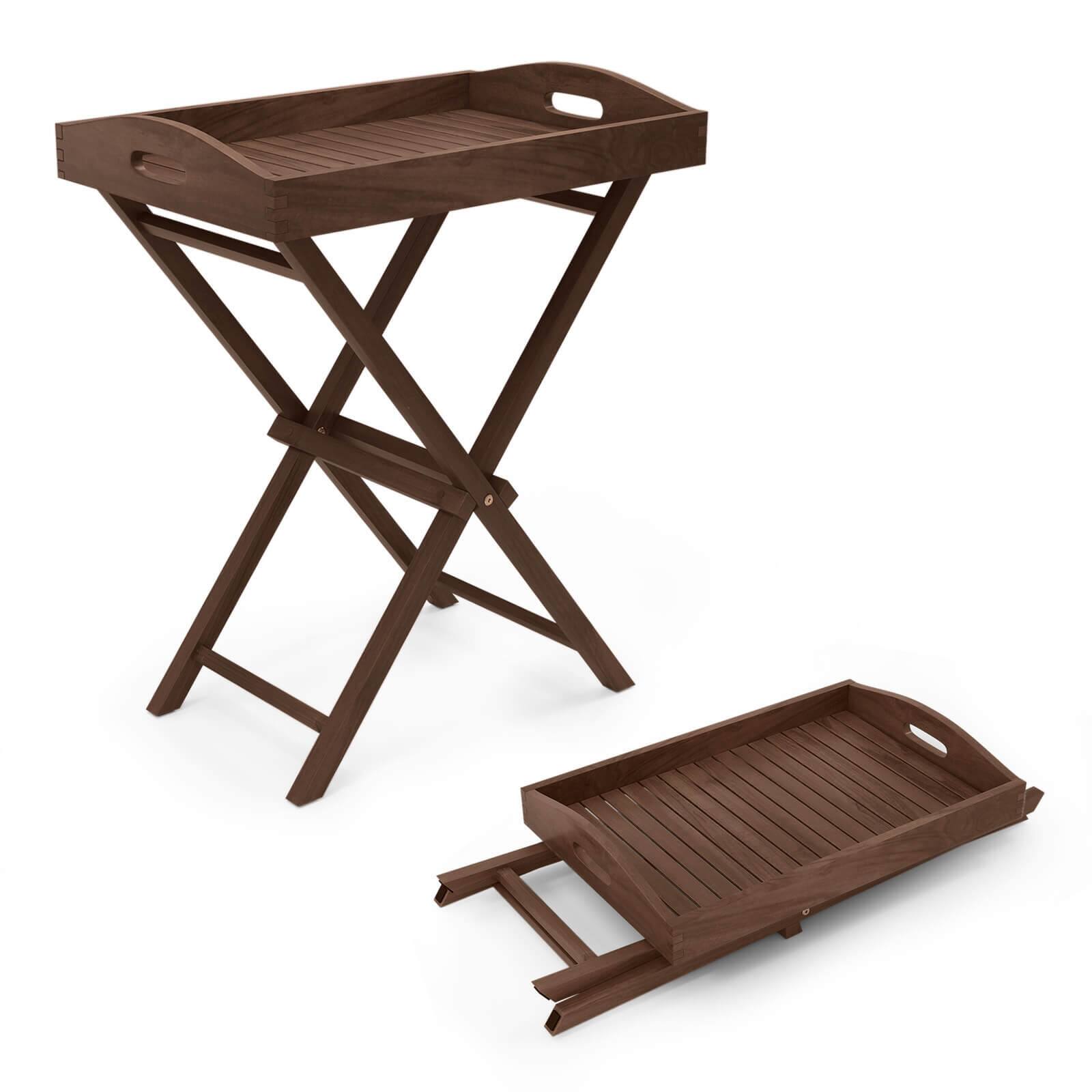 Alt View 9. Costway - Costway 1 PCSSolid Teak Wood Tray Table 28" High Folding Table with Removable Tray Top - Brown.