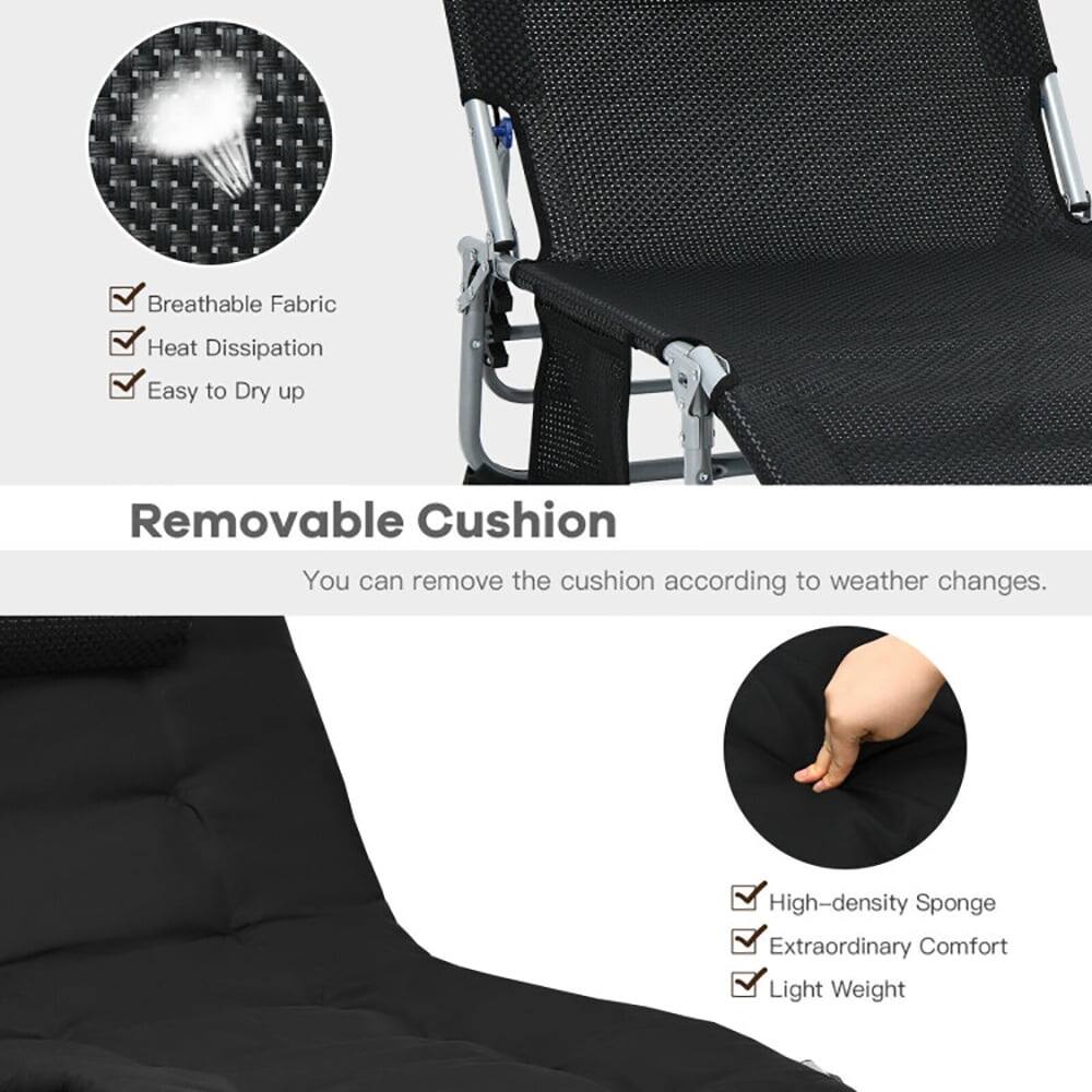 - Breathable Fabric
- Heat Dissipation
- Easy to Dry up

**Removable Cushion**
You can remove the cushion according to weather changes.

- High-density Sponge
- Extraordinary Comfort
- Light Weight