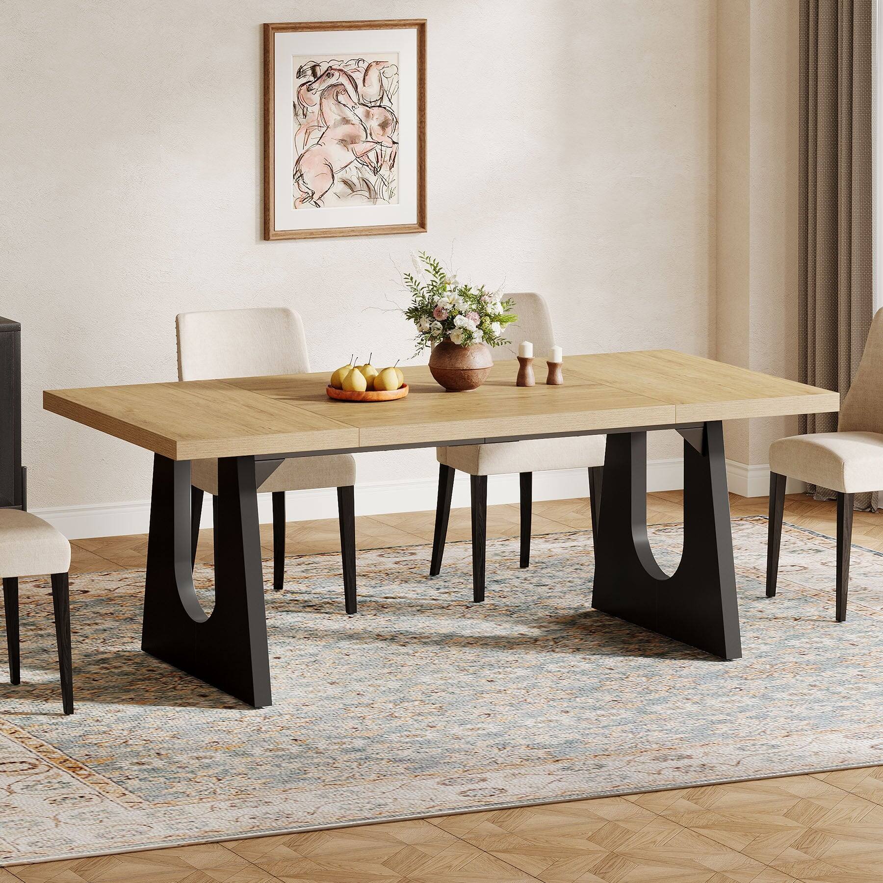 Alt View 1. Tribesigns - Dining Table with Engineered Wood Construction, Easy-Clean Surface and Rectangular Top for Living Room - Light Brown.