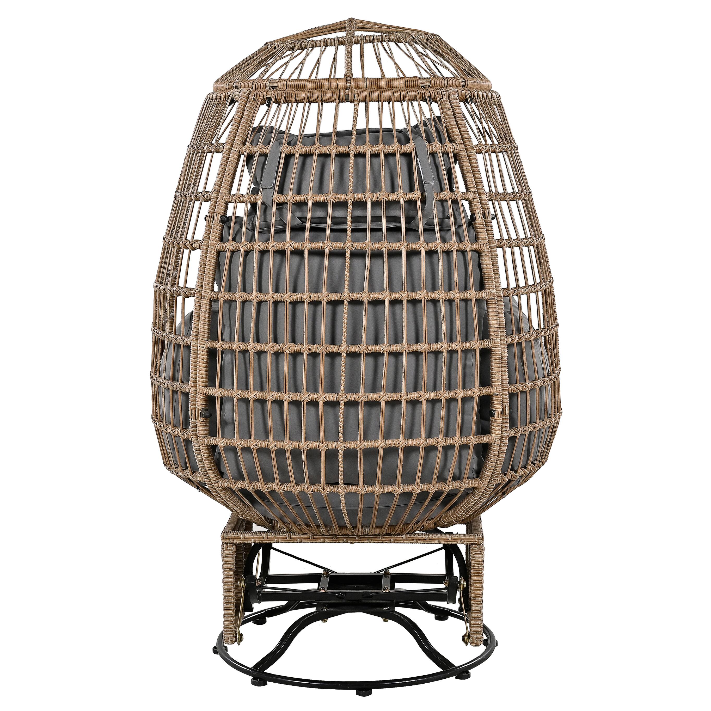 Alt View 9. Tiramisubest - Outdoor Swivel Chair with Cushion,Egg Patio Rocking Chair for Balcony,Poolside,Garden (Natural Wicker + Grey Cushion) - Natural+Grey.