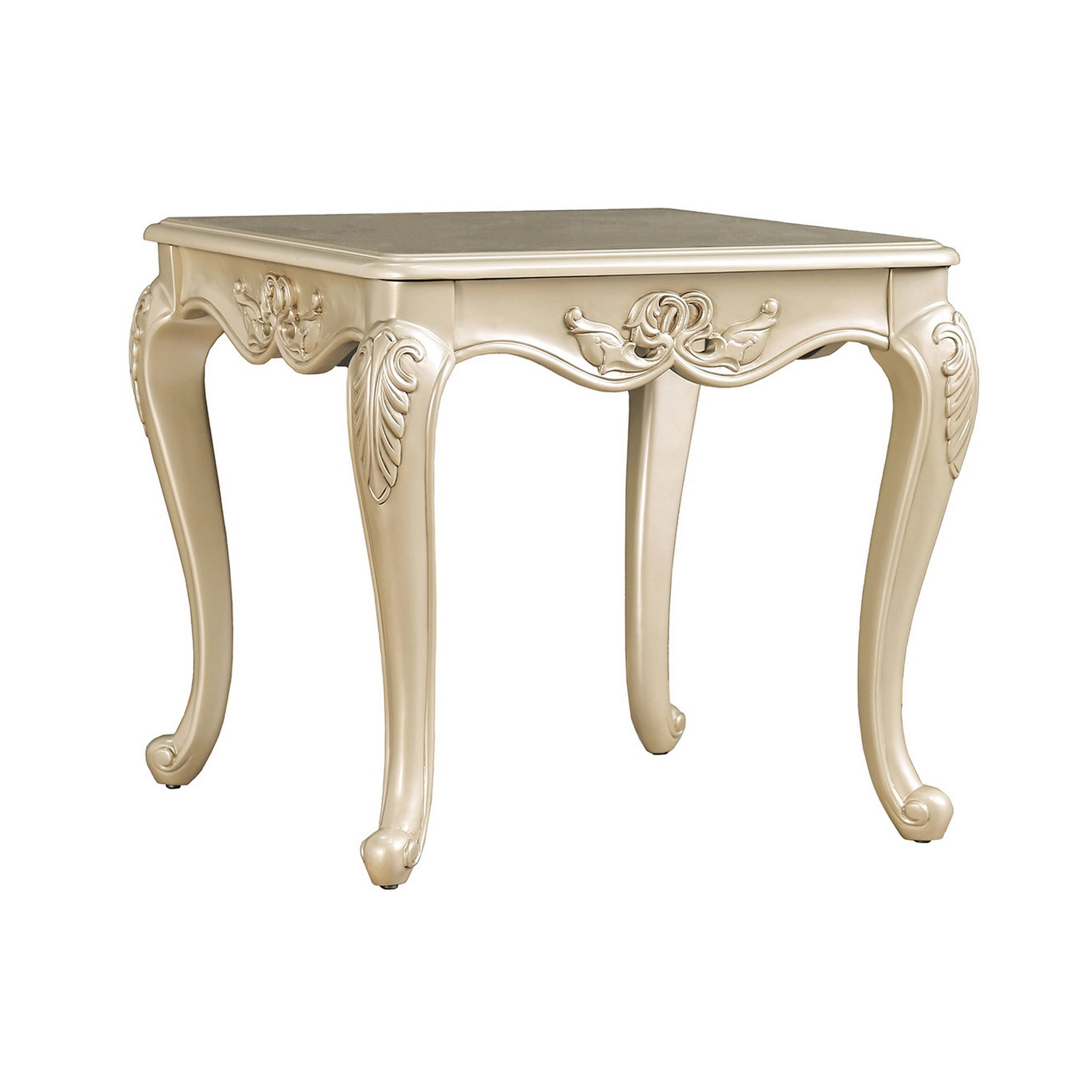 Front. Manhattan Lane - Roche Side End Table, 29 Inch, Classic Cabriole Legs, Champagne Gold Wood - Champagne Gold.