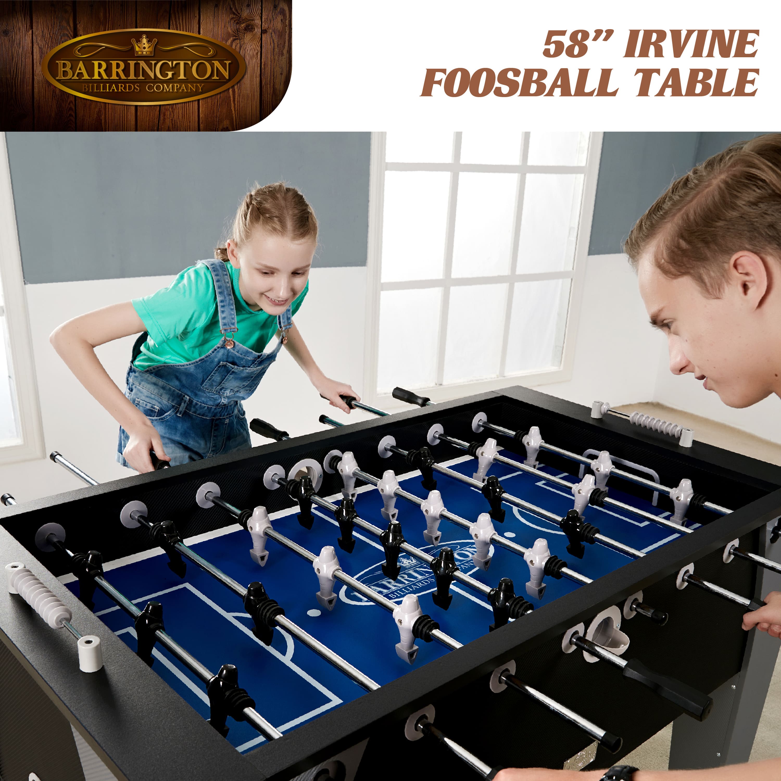 BARRINGTON BILLIARDS COMPANY 58" IRVINE FOOSBALL TABLE THICK ARIS MILIARITIES