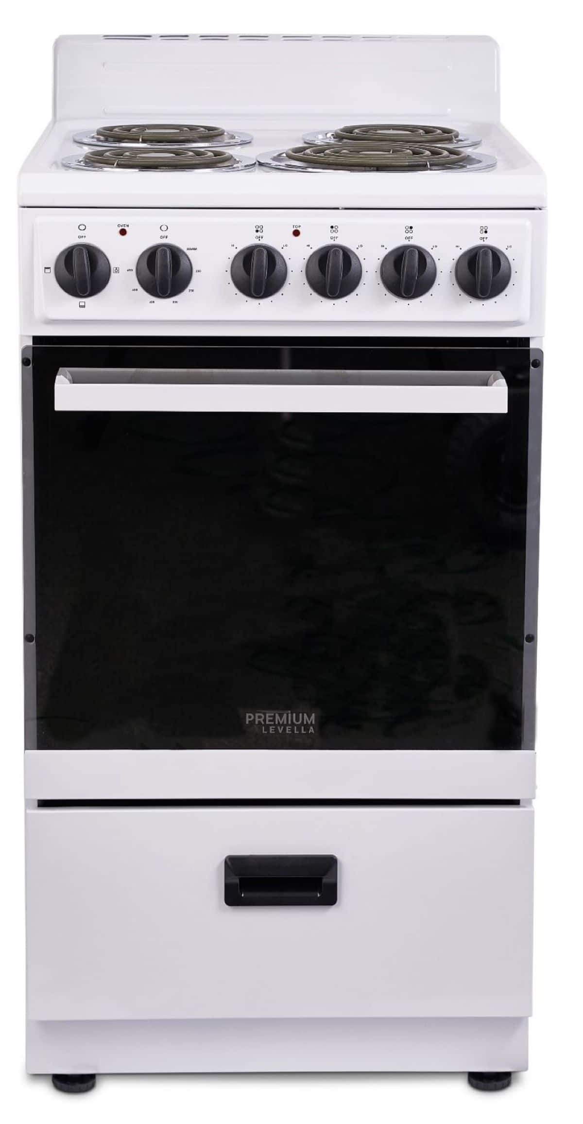 Premium Levella - 2.2 CuFt Freestanding Portable 20" Wide Electric Range with Mirrored Glass Oven Door - White