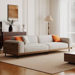 luck idea - 111.81" Cotton-Linen Sofa, High-End Vintage Sofa, Sturdy Frame, Comfortable Seating, Four-Seater - Gray