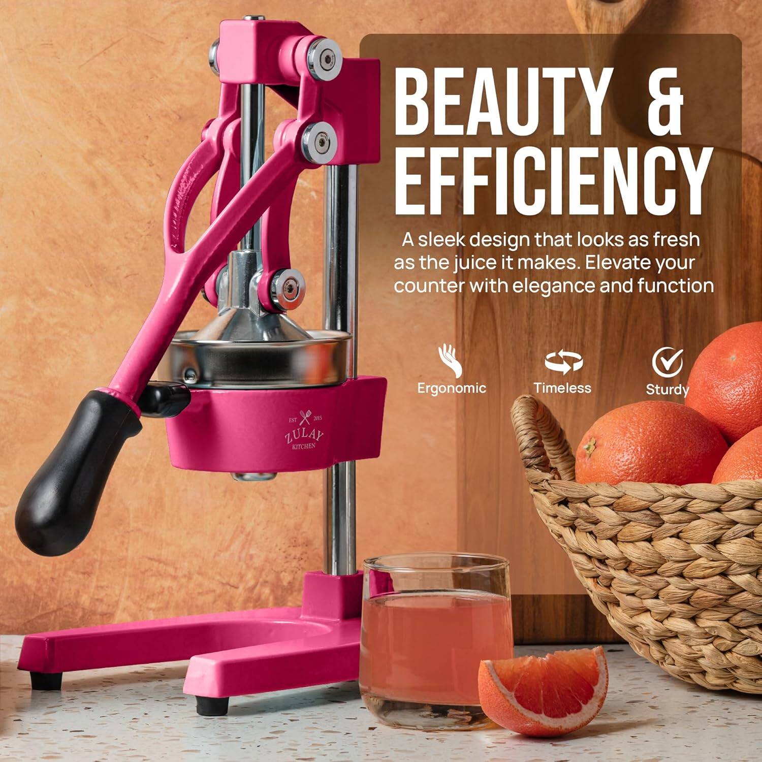 BEAUTY & EFFICIENCY

A sleek design that looks as fresh as the juice it makes. Elevate your counter with elegance and function

Ergonomic  
Timeless  
Sturdy

ZULAY KITCHEN