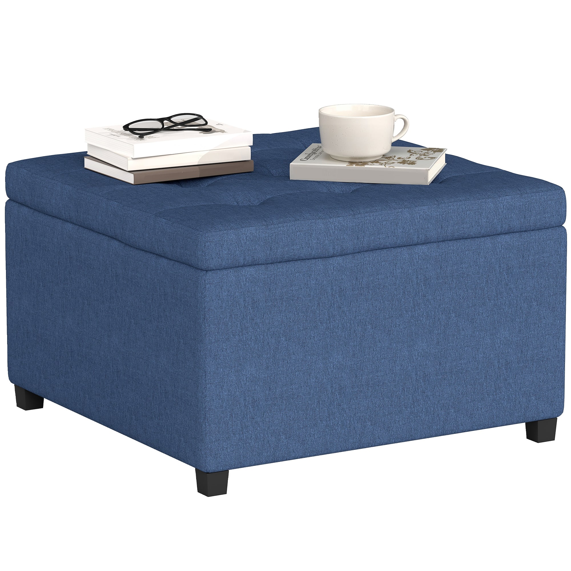 Homcom - Storage Ottoman Bench, Button Tufted Ottoman with Flip Top for Living Room - Blue