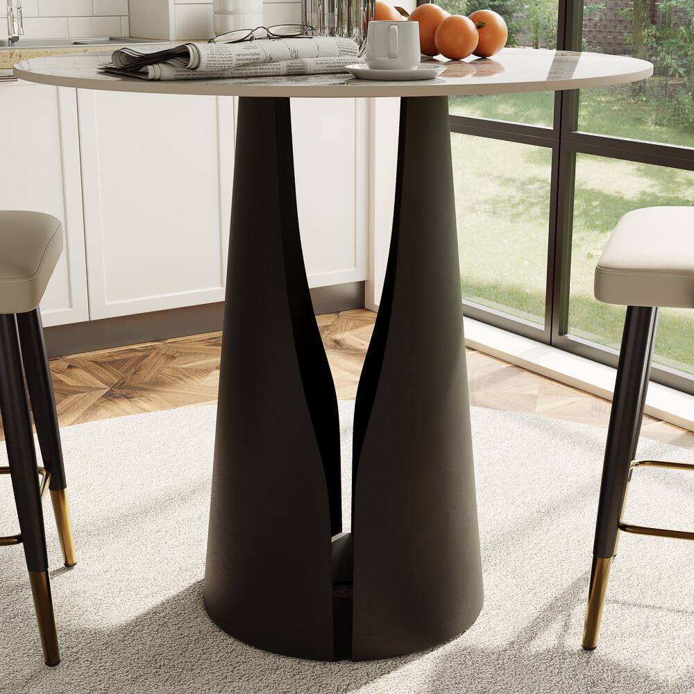 Alt View 4. POVISON - 35" Modern Round Counter Height Table for 4 People, Pandora Glossy Bistro Table with Black Base for Kitchen Small Spaces - Pandora & Black.