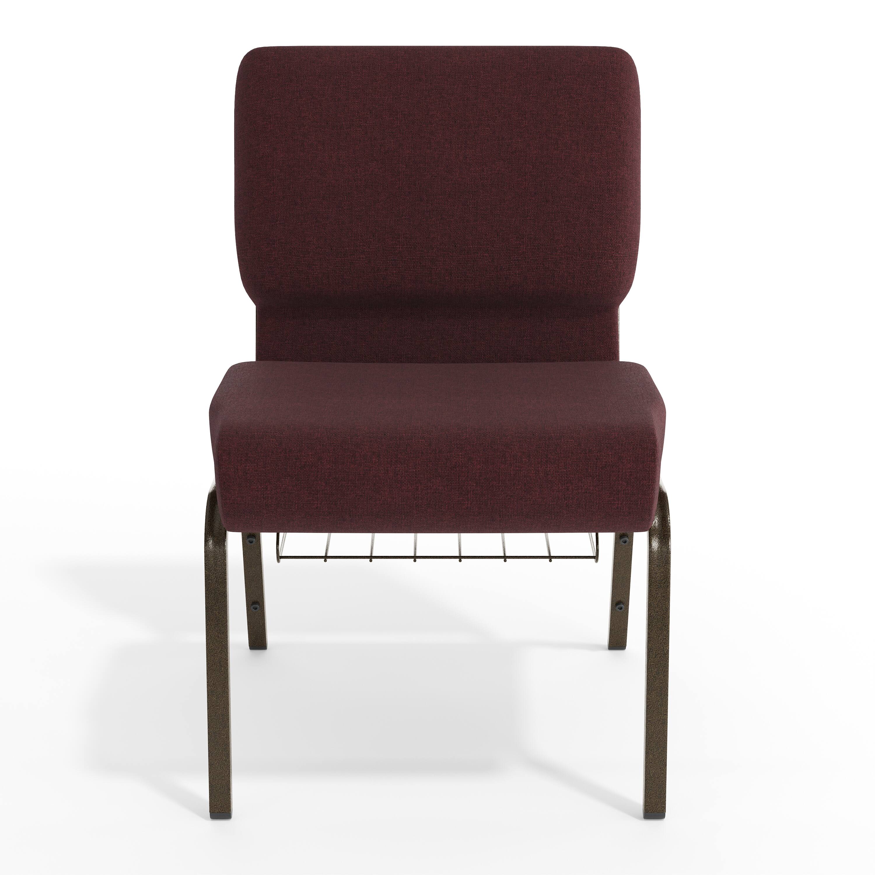 Alt View 9. Emma + Oliver - 21"W Church/Reception Guest Chair with Communion Cup Book Rack - Plum Fabric/Gold Vein Frame.