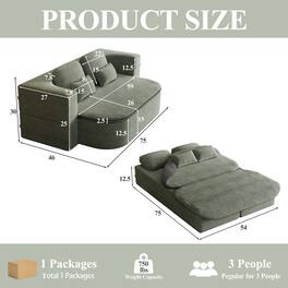 Roomtec - 75.2 in 1 Foldable SofaConvertible Sleeper Foam Sofa Bed with Multi Functional Blanket Corduroy Floor folding sofa bed - Green