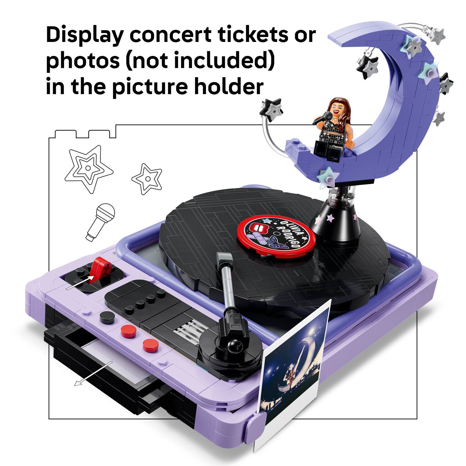 Display concert tickets or photos (not included) in the picture holder