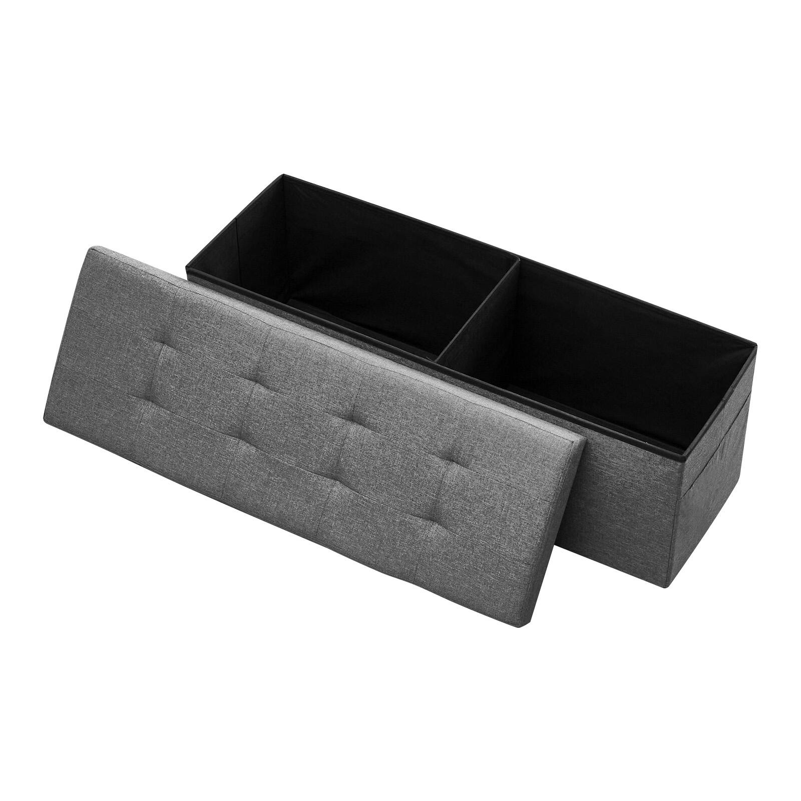 Front. VEVOR - Foldable Storage Ottoman Bench with Side Pockets, Upholstered Chest Supports 660 lbs, Linen Fabric Bench - Gray.