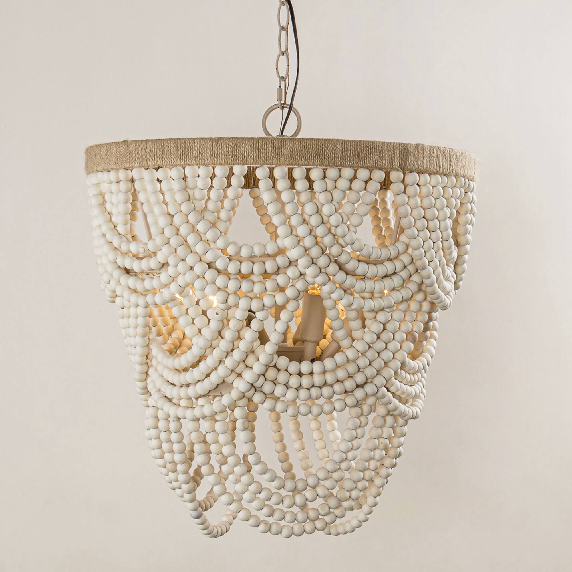 Back. Parrot Uncle - Farmhouse 4-Light Beaded Chandelier - Wood.