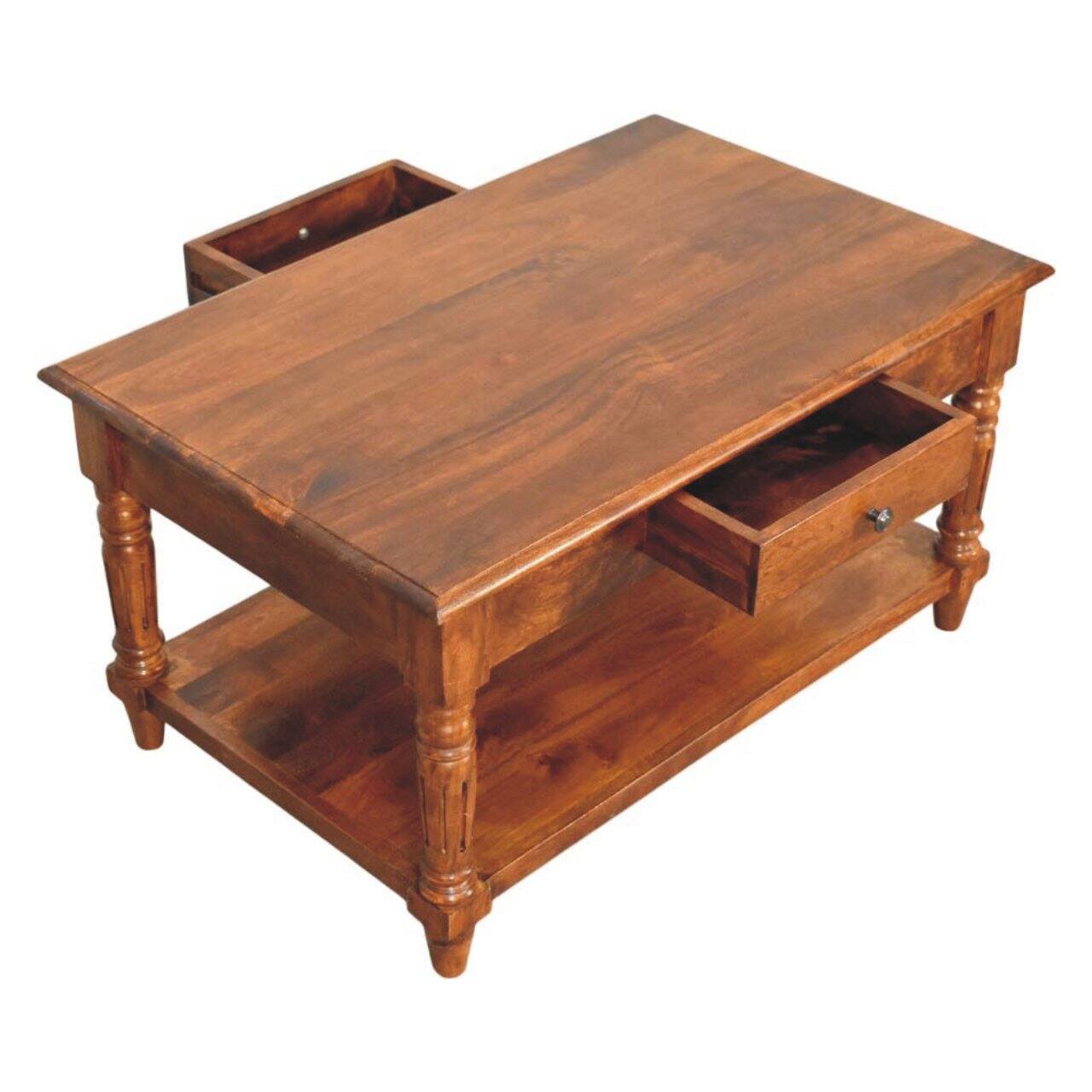 Alt View 4. Artisan Furniture - Artisan Furniture Solid Wood Turned legs Chestnut Coffee Table, 2 Drawers, Brown - Brown.