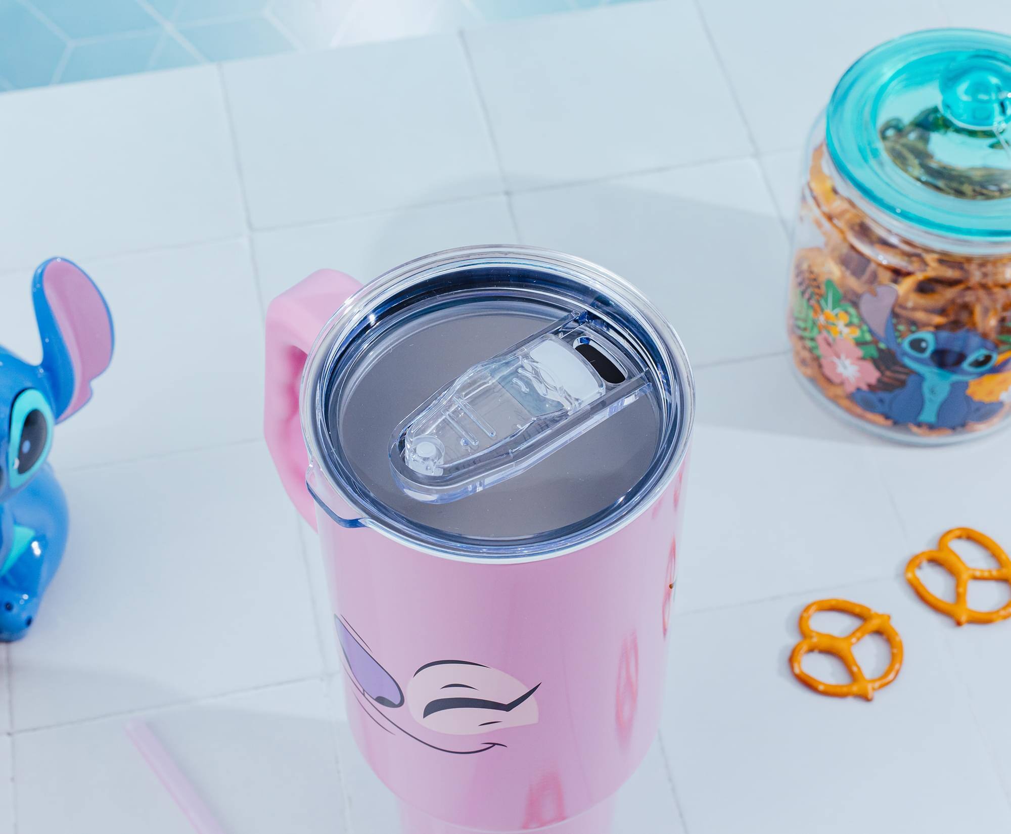 Alt View 2. Silver Buffalo - Disney Lilo & Stitch Angel Stainless Steel Tumbler With Handle | Holds 40 Ounces - Pink.